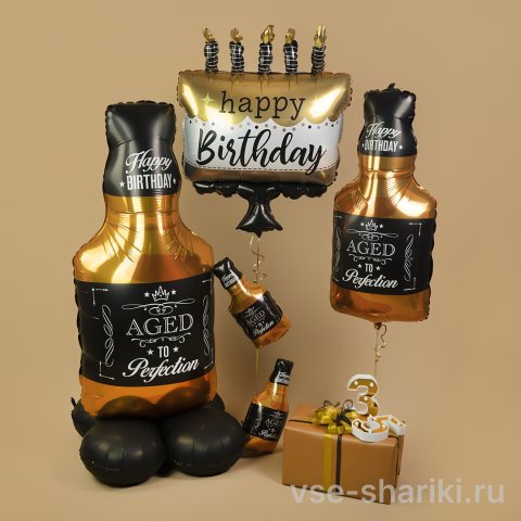 Набор из пяти фольгированных фигур: виски и торт имениннику