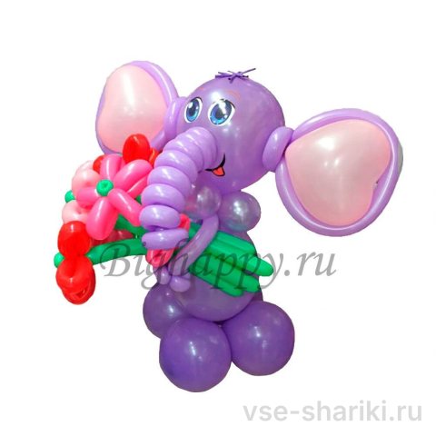 Фигура голубого слонёнка с ушами-сердечками и цветком