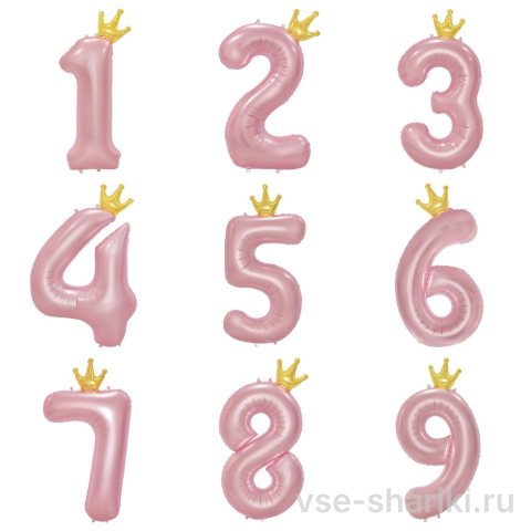 Цифра-принцесса: розовая фольга и золотая корона, 90 см