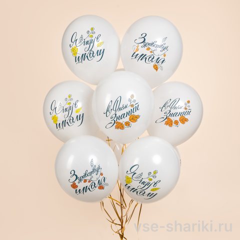 Шар белый с каллиграфической надписью ко Дню знаний