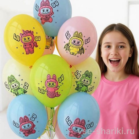 Шар с принтом плюшевого Лабубу, нежные оттенки, 30 см