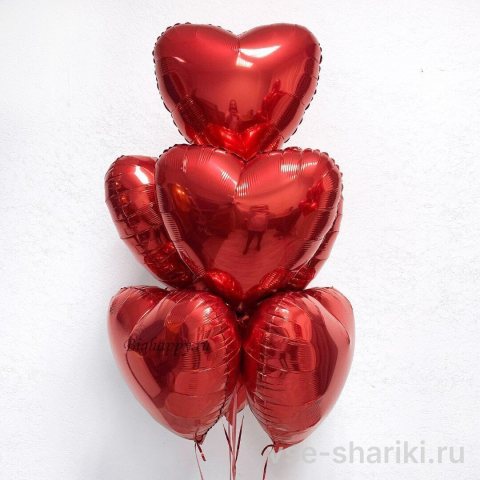 Букет из 7 ярко-красных сердец из фольги, 45 см