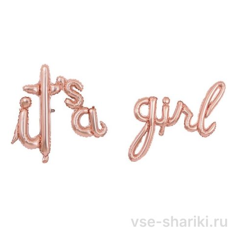 Надпись-объявление «It's a girl» в розово-золотых тонах
