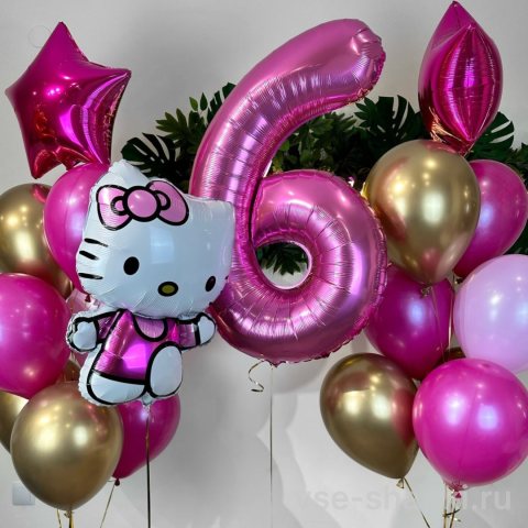 Набор: Hello Kitty, цифра и два фонтана по 8 шаров