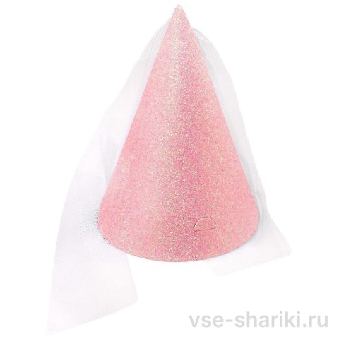 Колпаки феи с тюлевой фатой, розовые блестящие, 6 шт