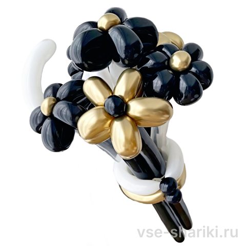 Композиция из цветов в чёрно-золотой гамме для торжеств
