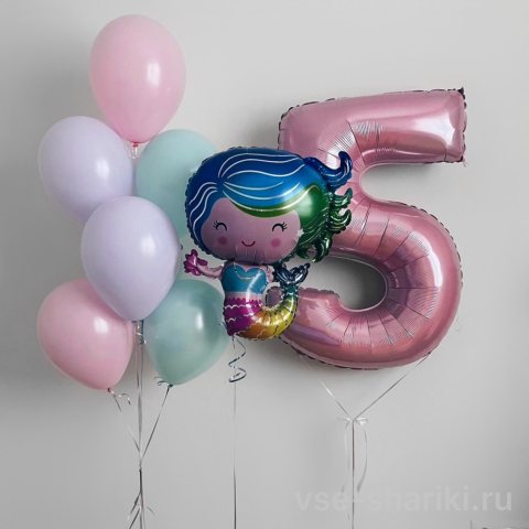 Композиция с градиентной русалочкой и розовой цифрой 5